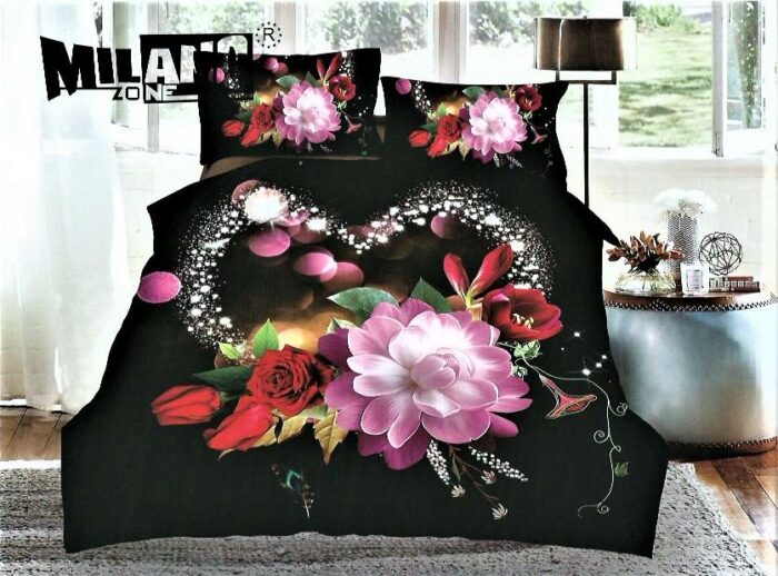 Pościel Bawełniana 3D 140x200cm Bukiet Kwiatów i Serce