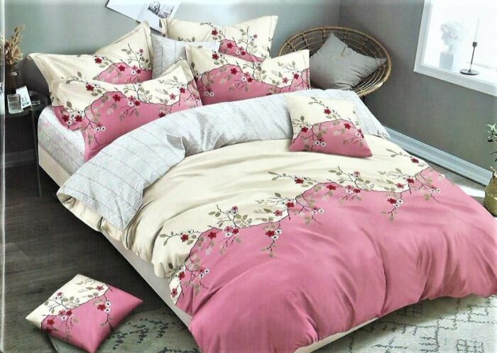Pościel Bawełniana 3D 160x200cm Elegancka Beżowo-Różowa